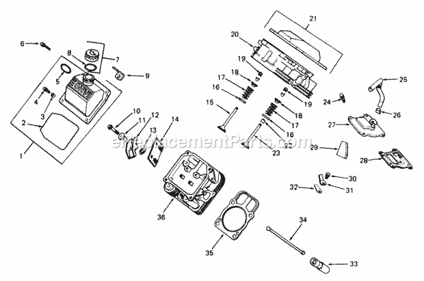Cylinder Head, Valves & Breather Diagram and Parts List for 2084 836000-864500 Cub Cadet Lawn Tractor
